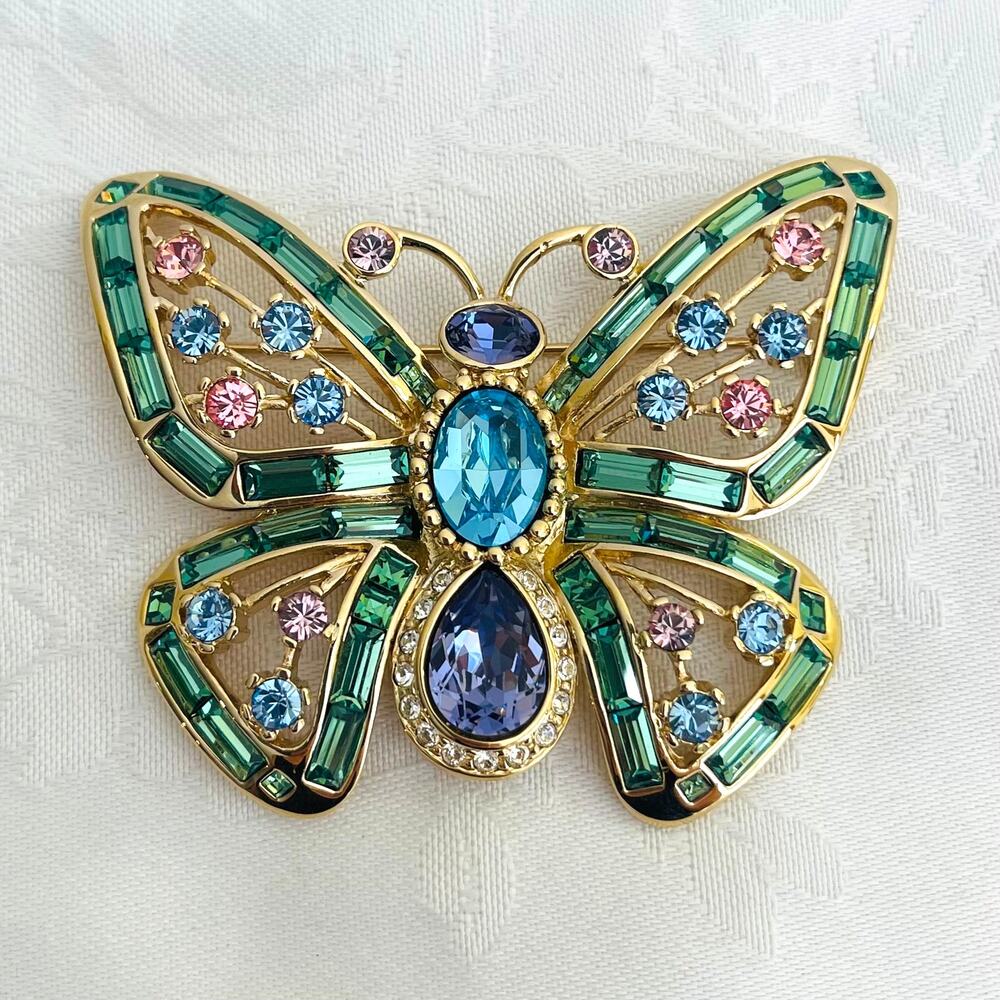 Vtg Nolan Miller Gold-P Butterfly Crystal Rhinestone Brooch Glam Coll Hollywood - Picture 3 of 15